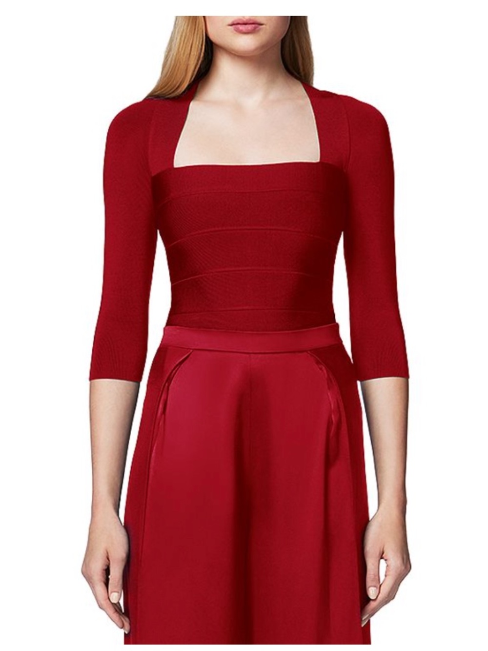 Herve Leger ICON SQUARE NECK TOP ICO1443471 Wine NWT (damage )